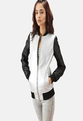 women's silver lambskin leather biker jacket classic moto zip style 2