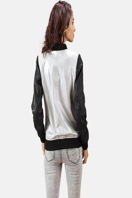 women's silver lambskin leather biker jacket classic moto zip style 3