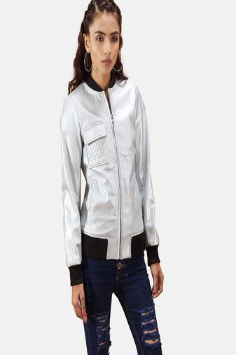 Womens genuine lambskin silver  leather motorcycle slim fit designer ladies biker jacket-c337