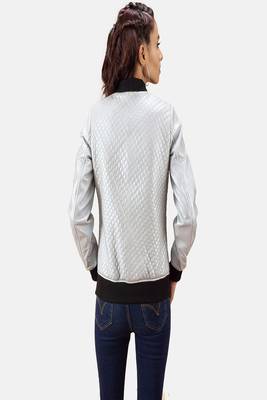 women's silver lambskin leather biker jacket classic moto zip style premium 2