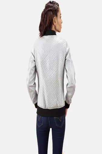women's silver lambskin leather biker jacket classic moto zip style premium
