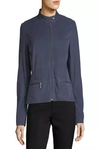 women's blue lambskin leather biker jacket classic moto zip style genuine