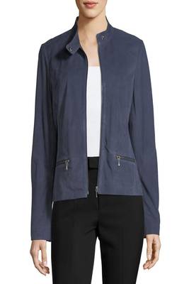 women's blue lambskin leather biker jacket classic moto zip style genuine 1