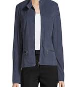 Womens genuine lambskin blue leather motorcycle slim fit designer ladies biker jacket-c338