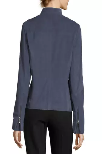 women's blue lambskin leather biker jacket classic moto zip style genuine