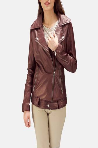 Womens genuine lambskin brown leather motorcycle slim fit designer ladies biker jacket-ccl-w339
