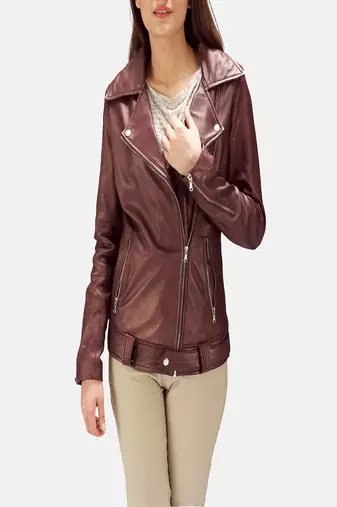 Womens genuine lambskin brown leather motorcycle slim fit designer ladies biker jacket-ccl-w339