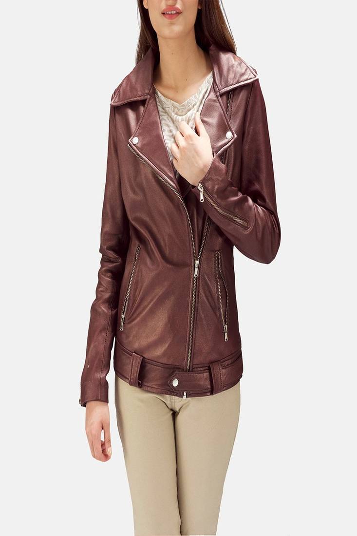 Womens genuine lambskin brown leather motorcycle slim fit designer ladies biker jacket-ccl-w339
