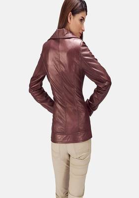 women's brown lambskin leather biker jacket classic moto zip style unique 2