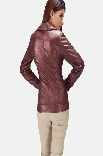 women's brown lambskin leather biker jacket classic moto zip style unique