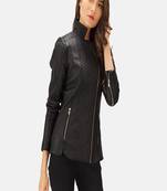 Womens genuine lambskin black leather motorcycle slim fit designer ladies biker jacket-cl-w340