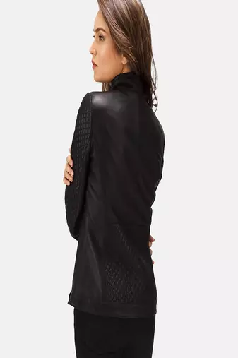 women's black lambskin leather biker jacket classic moto zip style exclusive signature