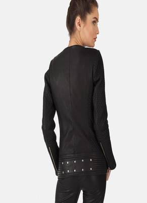 women's black lambskin leather biker jacket classic moto zip style exclusive unique 3