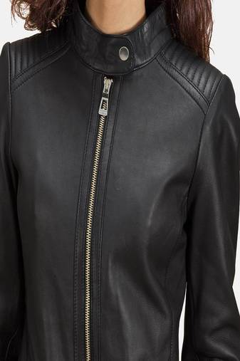 Womens genuine lambskin black leather motorcycle slim fit designer ladies biker jacket-c343