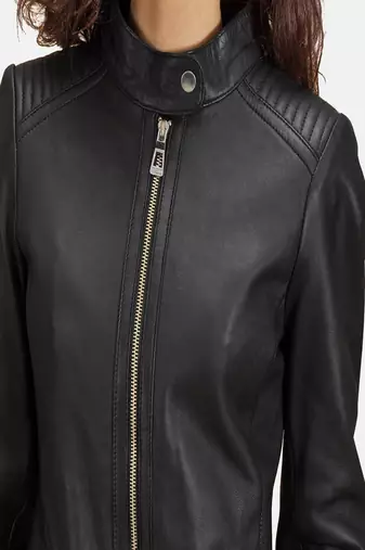 Womens genuine lambskin black leather motorcycle slim fit designer ladies biker jacket-c343