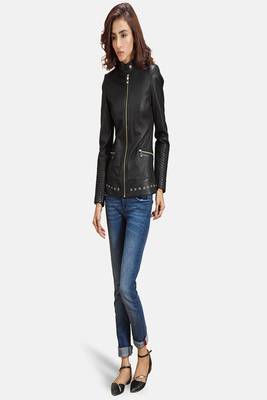 women's black lambskin leather biker jacket classic moto zip style exclusive special 2