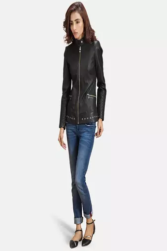 women's black lambskin leather biker jacket classic moto zip style exclusive special