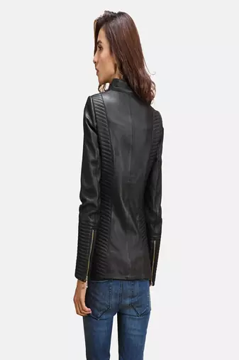 women's black lambskin leather biker jacket classic moto zip style exclusive special