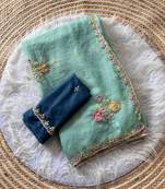 Sky Blue Color Embroidery Sequence Cutdana work silk blend Saree