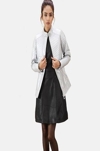 Womens genuine lambskin silver leather motorcycle slim fit designer ladies biker jacket-cl-w344