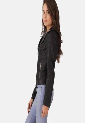 women's black lambskin leather biker jacket classic moto zip style exclusive original 2