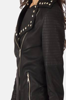 women's black lambskin leather biker jacket classic moto zip style exclusive original 3
