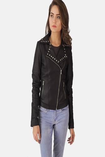 Womens genuine lambskin black leather motorcycle slim fit designer ladies biker jacket-cl-w345