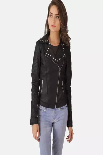 Womens genuine lambskin black leather motorcycle slim fit designer ladies biker jacket-cl-w345