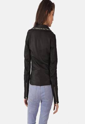women's black lambskin leather biker jacket classic moto zip style exclusive original 4
