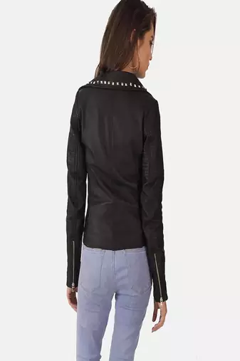 women's black lambskin leather biker jacket classic moto zip style exclusive original