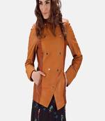 women's orange lambskin leather biker jacket classic moto zip style exclusive