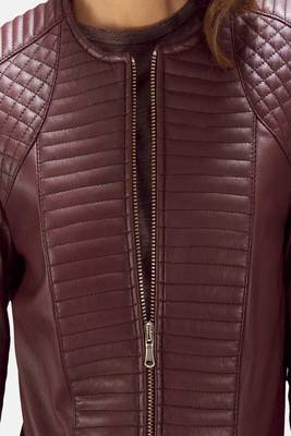 women's burgundy lambskin leather biker jacket classic moto zip style premium 1
