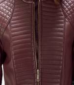 women's burgundy lambskin leather biker jacket classic moto zip style premium