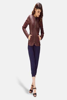 women's burgundy lambskin leather biker jacket classic moto zip style premium 2