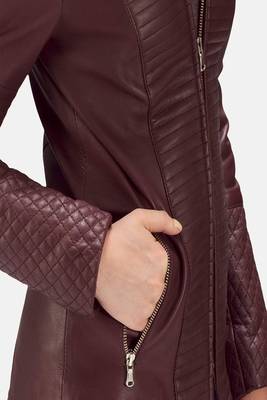 women's burgundy lambskin leather biker jacket classic moto zip style premium 3