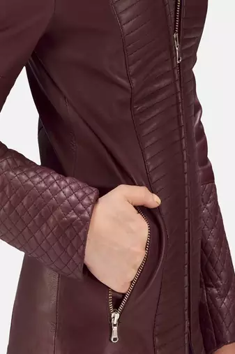 women's burgundy lambskin leather biker jacket classic moto zip style premium