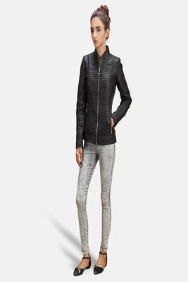 women's black lambskin leather biker jacket classic moto zip style exclusive high quality 1