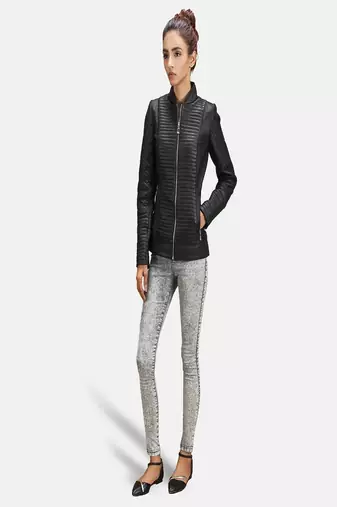 Womens genuine lambskin black leather motorcycle slim fit designer ladies biker jacket-cl-w348