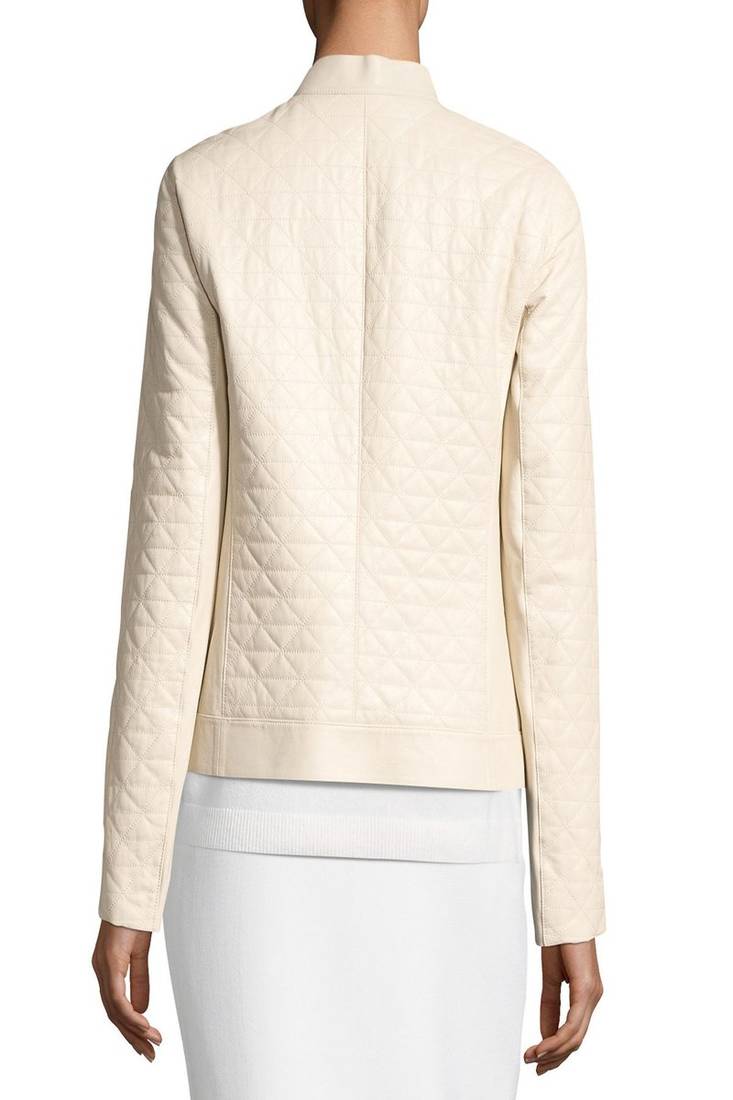 Womens genuine lambskin cream leather motorcycle slim fit designer ladies biker jacket-cl-w349