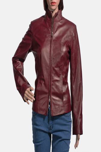 women's maroon lambskin leather biker jacket classic moto zip style stylish