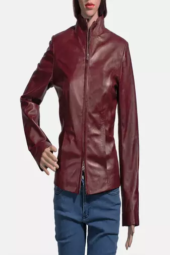 Womens genuine lambskin maroon leather motorcycle slim fit designer ladies biker jacket-c350