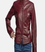 women's maroon lambskin leather biker jacket classic moto zip style stylish