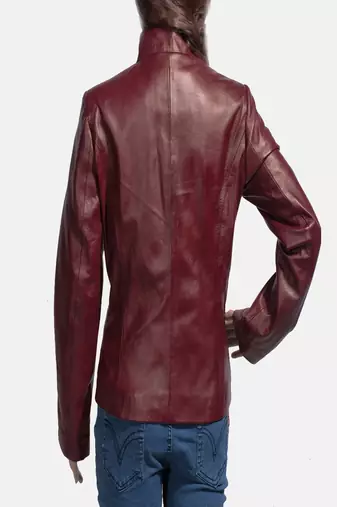 women's maroon lambskin leather biker jacket classic moto zip style stylish
