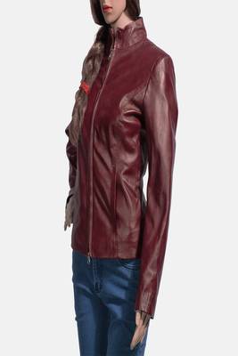 women's maroon lambskin leather biker jacket classic moto zip style stylish 3