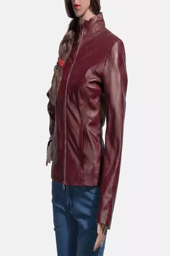 women's maroon lambskin leather biker jacket classic moto zip style stylish