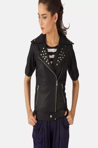 Womens genuine lambskin black leather motorcycle slim fit designer ladies biker jacket-cl-w351