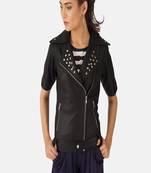 women's black lambskin leather biker jacket classic moto zip style exclusive top grade