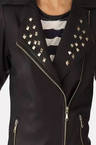 women's black lambskin leather biker jacket classic moto zip style exclusive top grade
