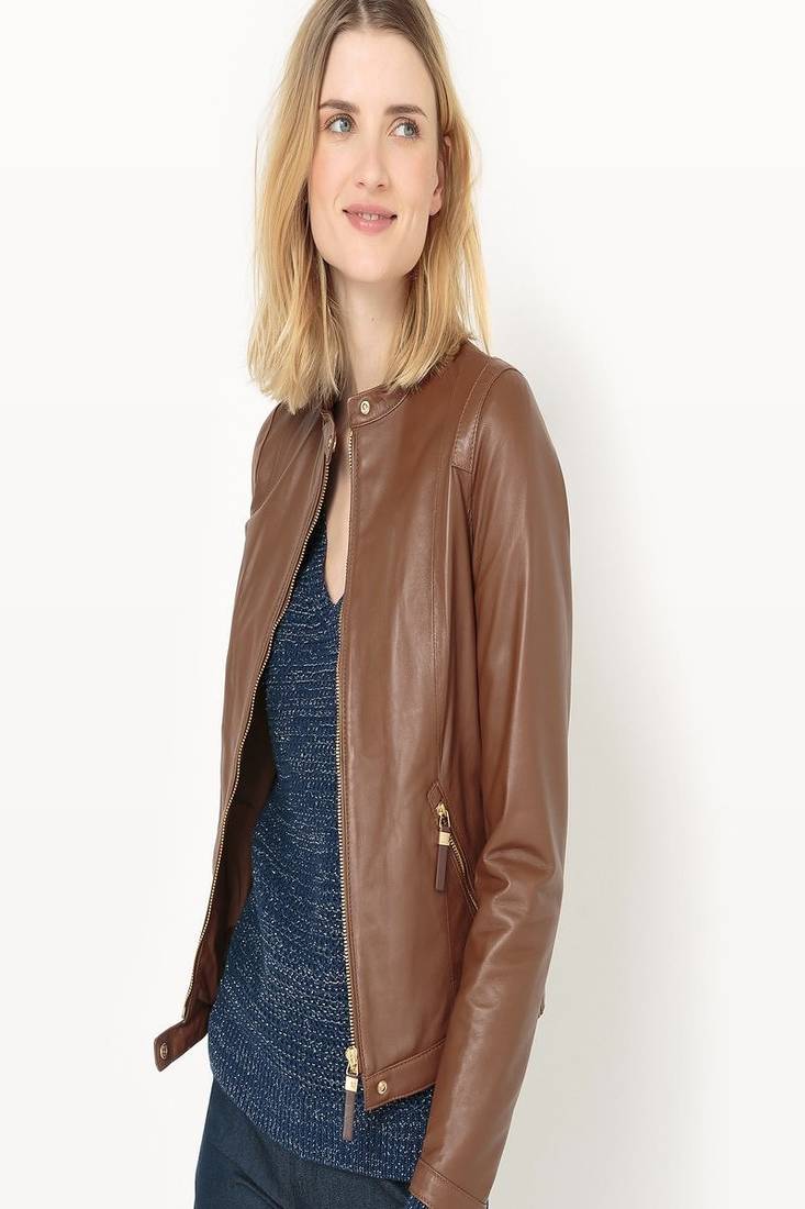 Womens genuine lambskin black leather motorcycle slim fit designer ladies biker jacket-cl-w353