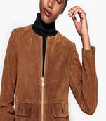 Womens genuine lambskin brown leather motorcycle slim fit designer ladies biker jacket-cl-w355